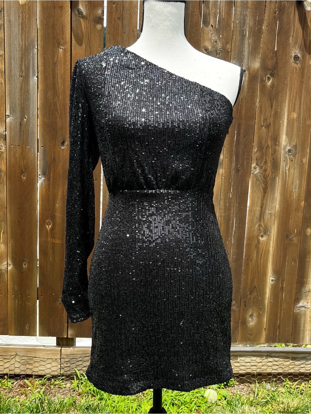 Y2K Endless rose black sequin one shoulder mini dress